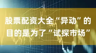 股票配资大全“异动”的目的是为了“试探市场”